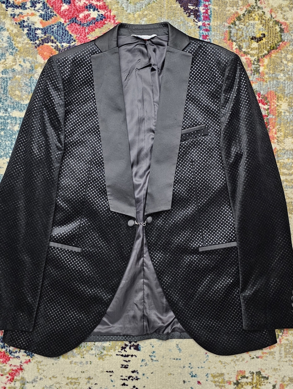 KILBURNE & FINCH Blazer Satin Shawl Lapel Tuxedo Jacket Size 42L Diamond Formal